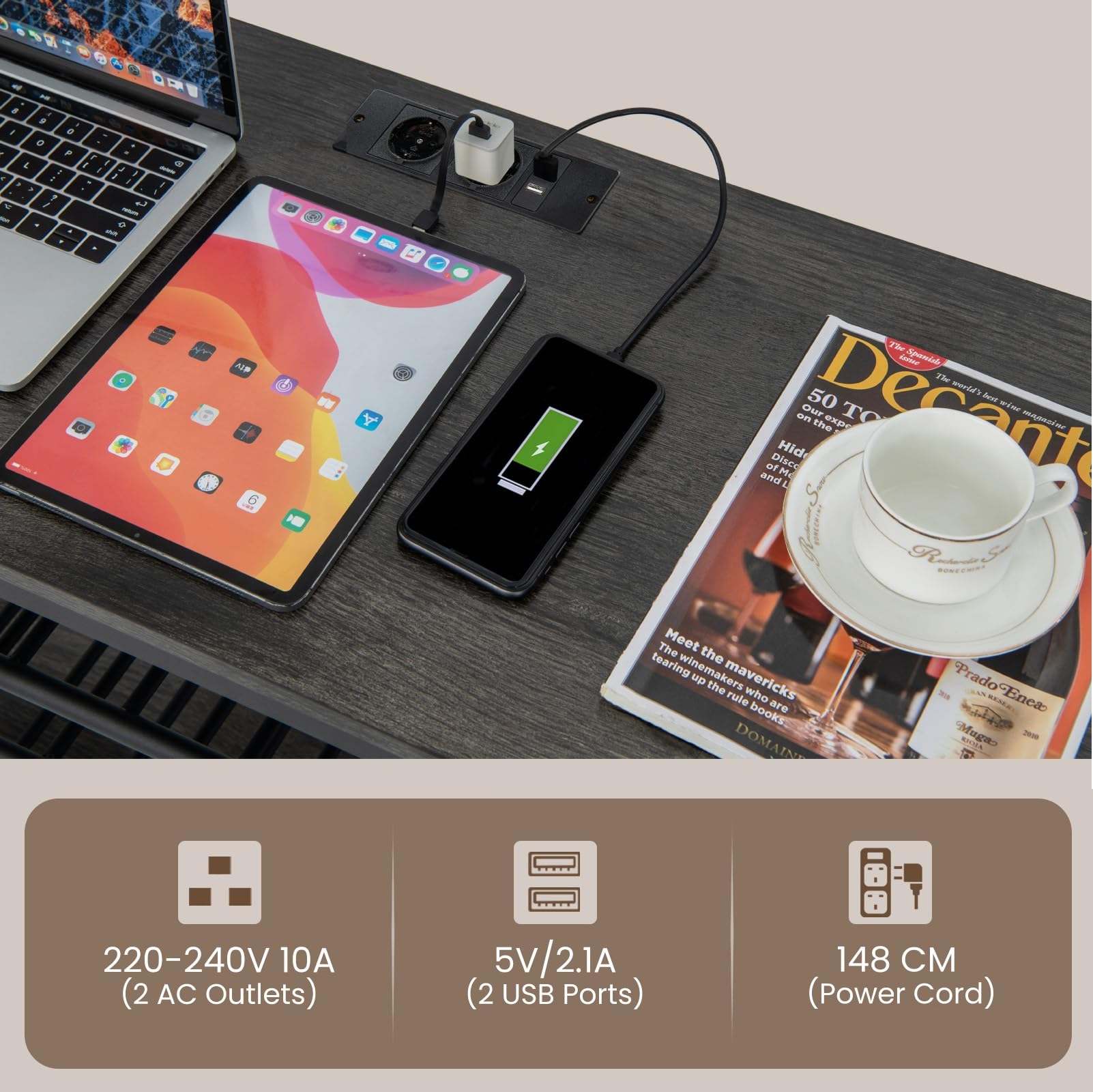 GIANTEX Kredens z regałem na wino na 21 butelek, wąski stół kuchenny z 2 portami USB i 2 gniazdami, regał na butelki 3 poziomy z uchwytem na szkło, przemysłowy regał na wino, szafka na wino, 120 x 40