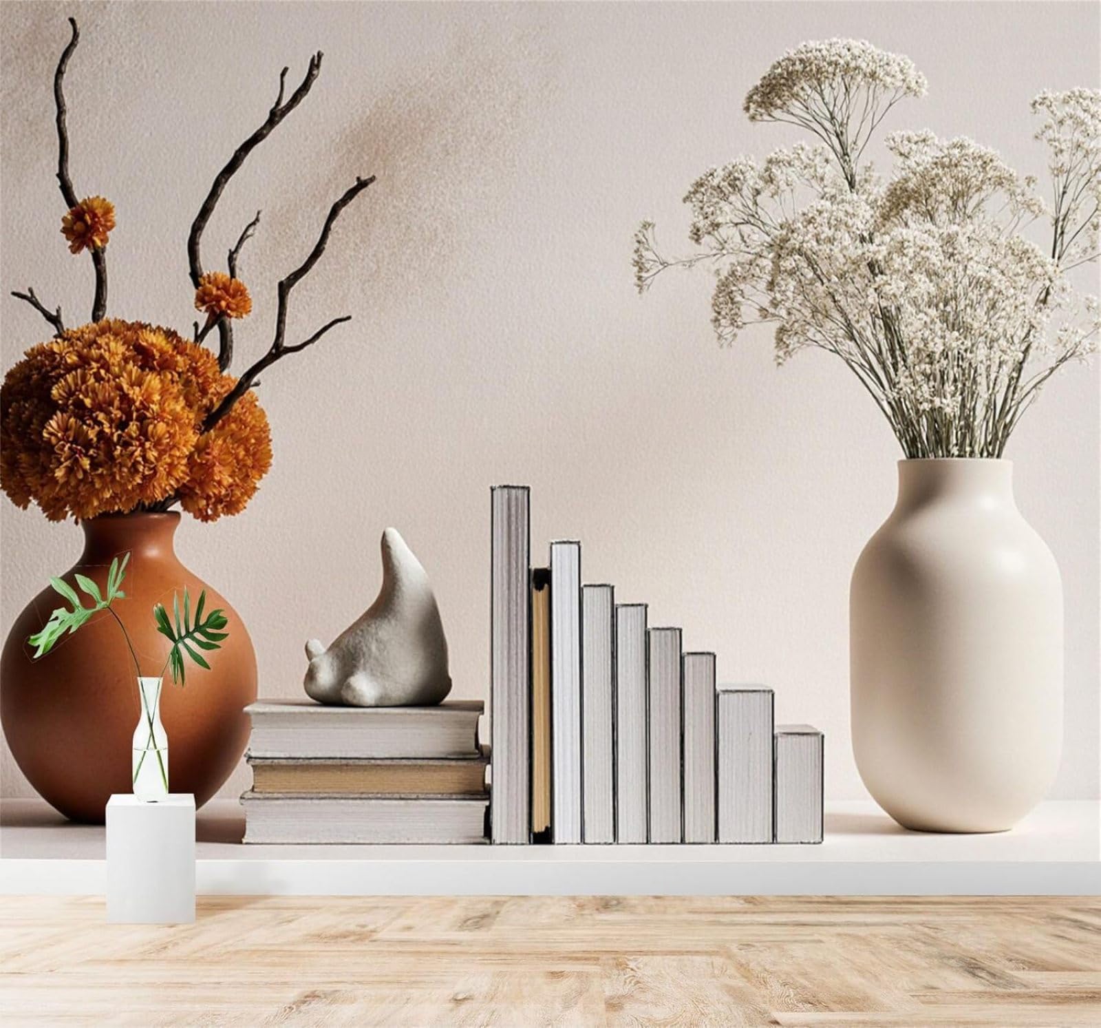 XLMING Minimalist Three Dimensional Vase Flowers Books 3D Wallpaper Silky Texture Home Study Office Grey Dining Room Sofa Bedroom Living Room TV Backdrop-400cm×280cm