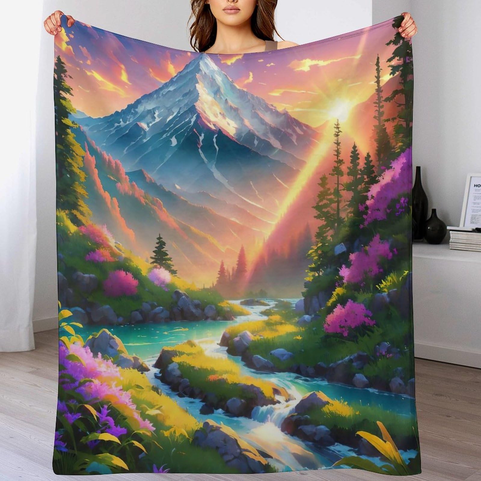 Couverture polaire légère contre le froid sous un motif paysage 3D