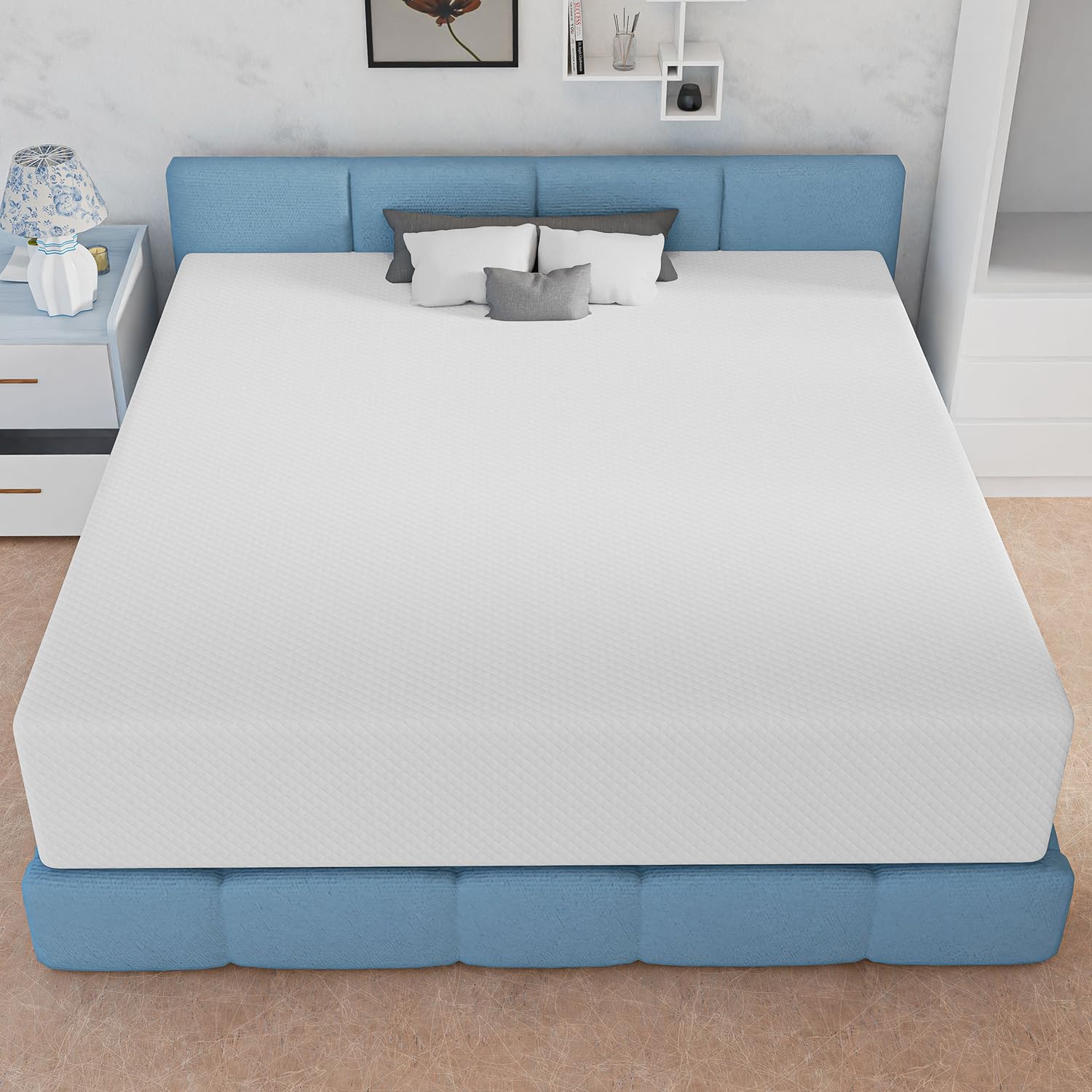 King Size Mattress, Gel Memory Foam, Pressure Relieving & Cooling, CertiPUR-US Certified, Bed-in-a-Box, 80"L x 76"W x 14"Th, White