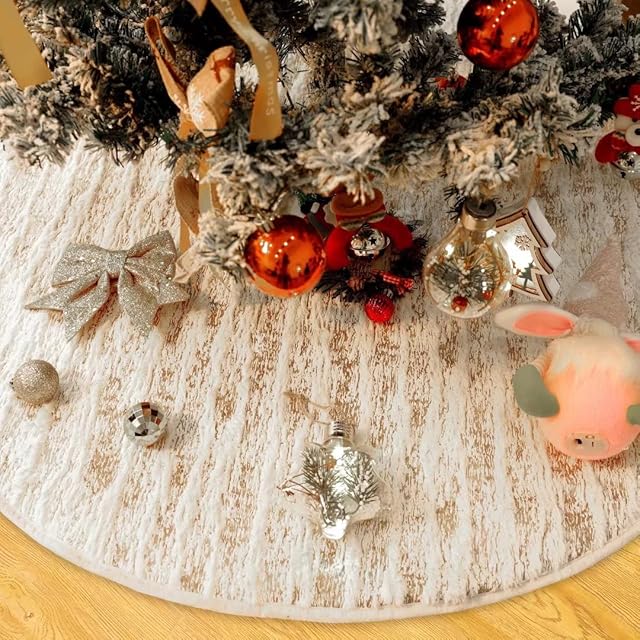 OPAHUTER Christmas Tree Skirt, Soft Faux Fur White Tree Skirts 90cm/36 Inch Diameter Tree Skirt for Xmas New Year Party Holiday Home Decorations