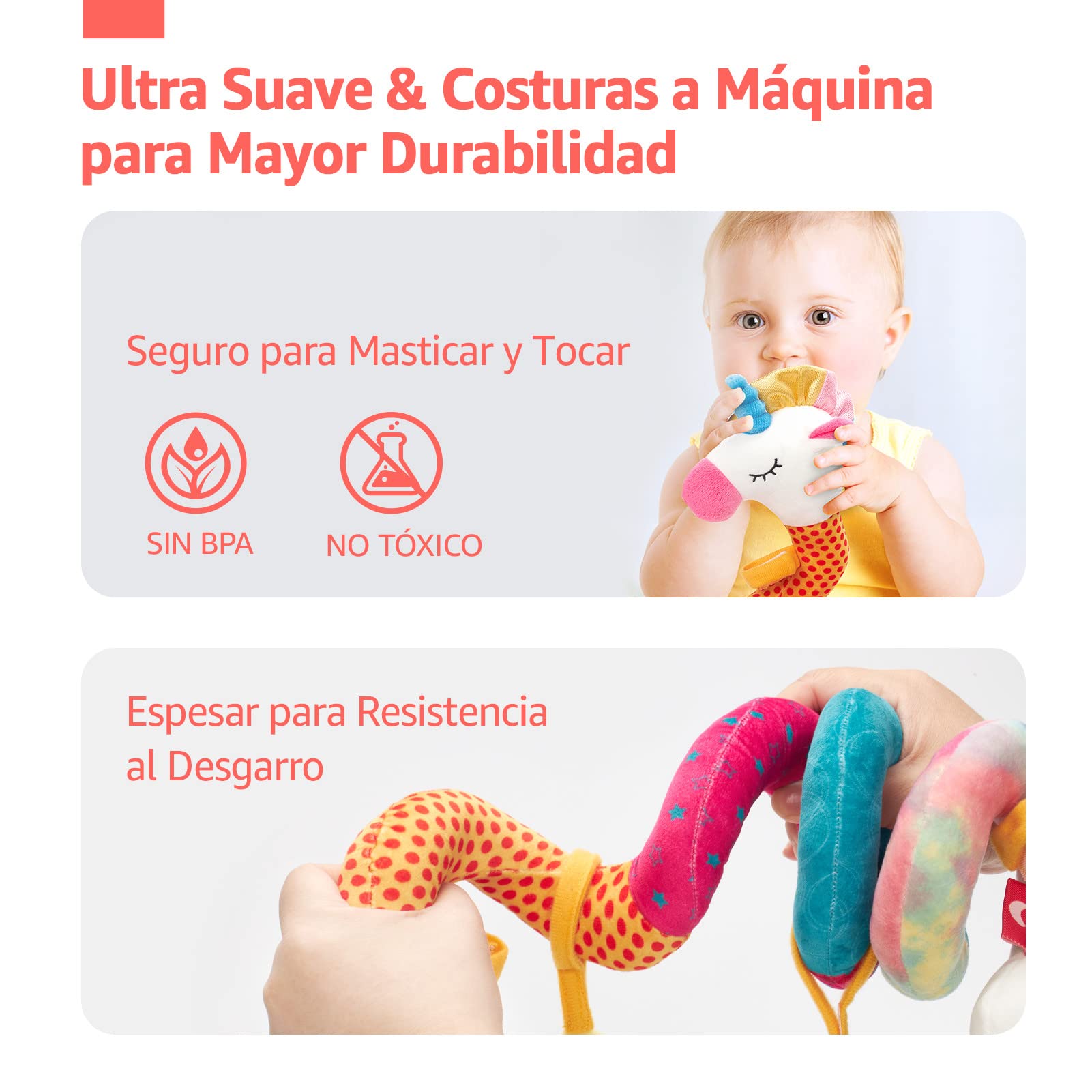 hahaland Colgantes para Cochecitos Juguetes Bebes 0 3 6 12 Meses, Espiral Actividades Juguetes Colgantes con Mordedor y Sonajero, Suave Peluches para Bebes Niños y Niñas Regalos Originales