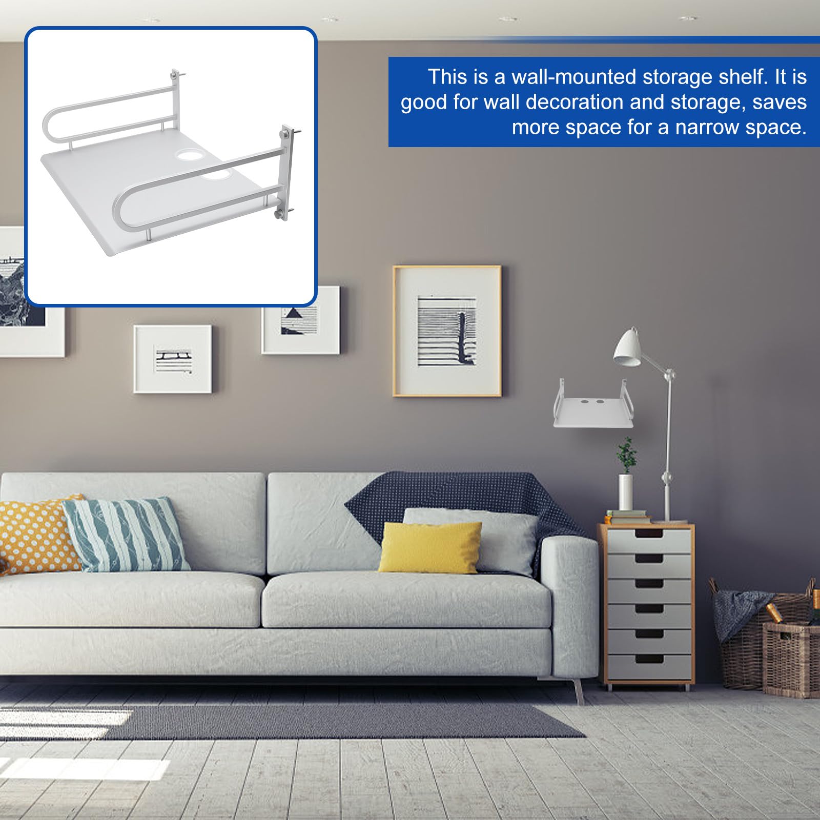 Mensola da Muro in Alluminio Argento per Router e Set-top-box, Soluzione di Stoccaggio Compatta per Ufficio e Dormitorio