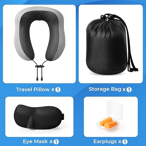 Miniatura 4 de ExploreBliss Almohada de viaje, almohadas de viaje para dormir en avión, funda extraíble para el cuello con cierre ajustable, juego de almohada de