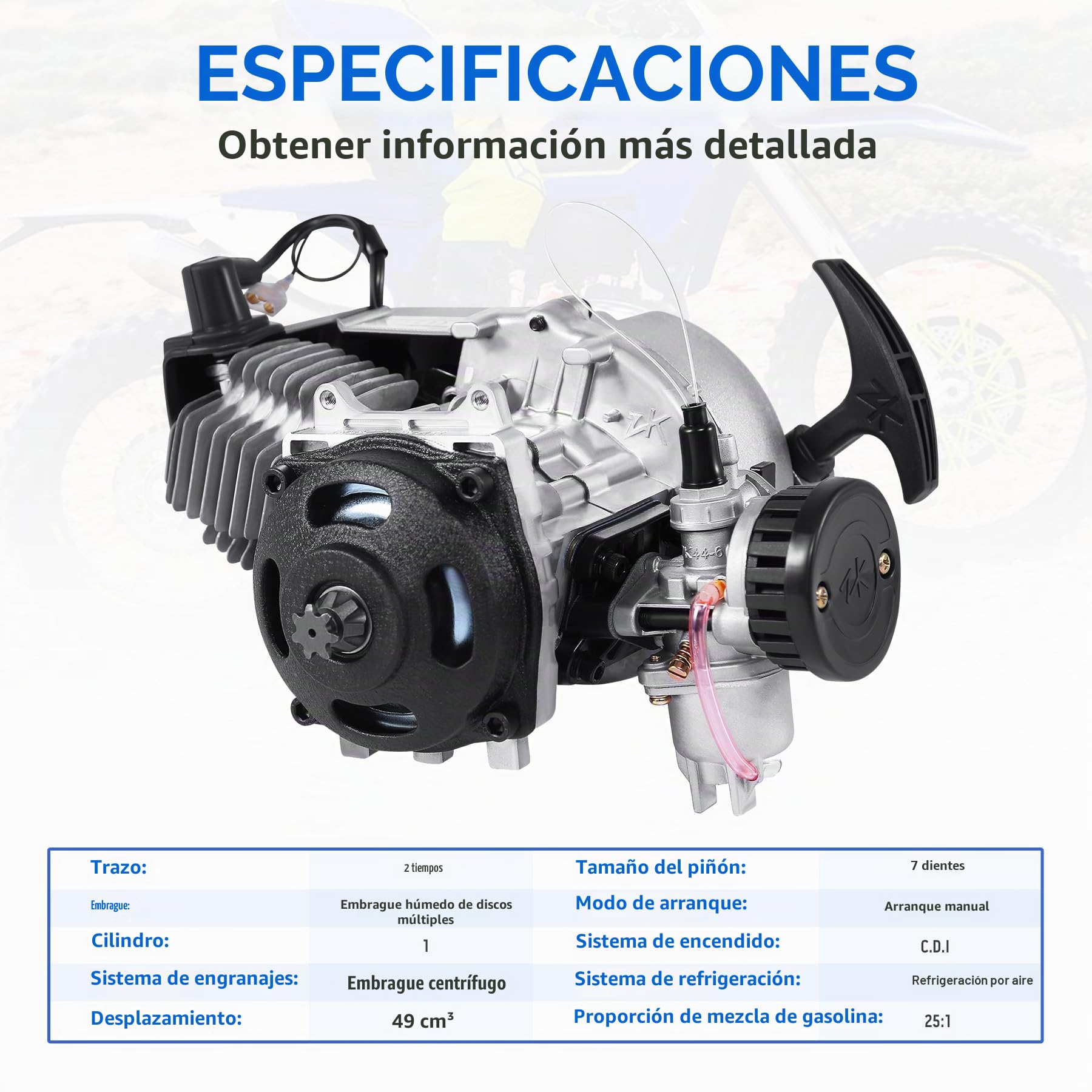 Samger Motor de arranque de 2 tiempos de 49 cc, enfriado por aire, apto para Pocket Bike Mini Dirt Bike ATV Roller