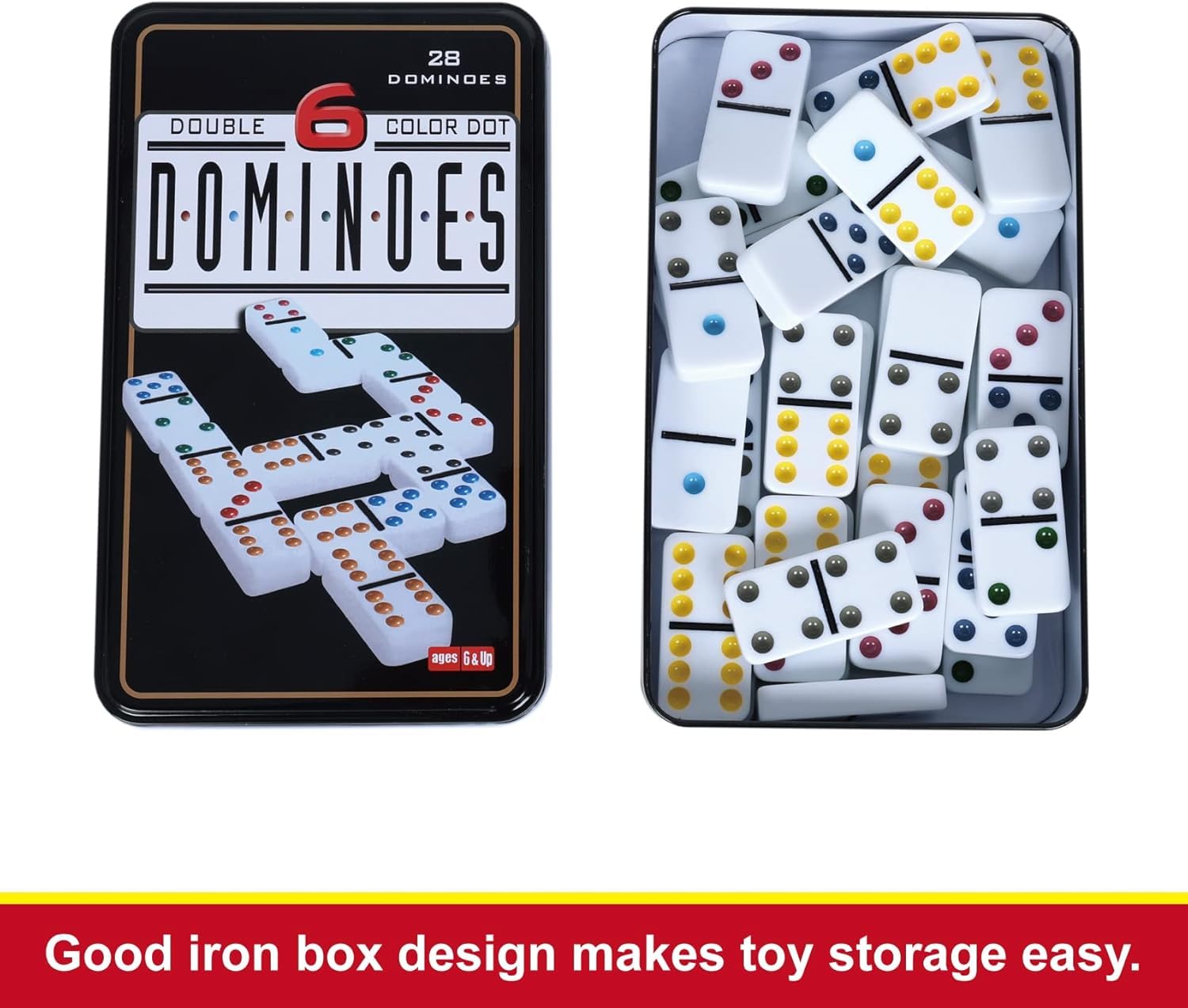 OENBATOM Classic Double 6 Dominoes Tin Gift Set 28 Pieces, Retro Dominoes Game for Children & Adults, Dementia Activities - Image 4