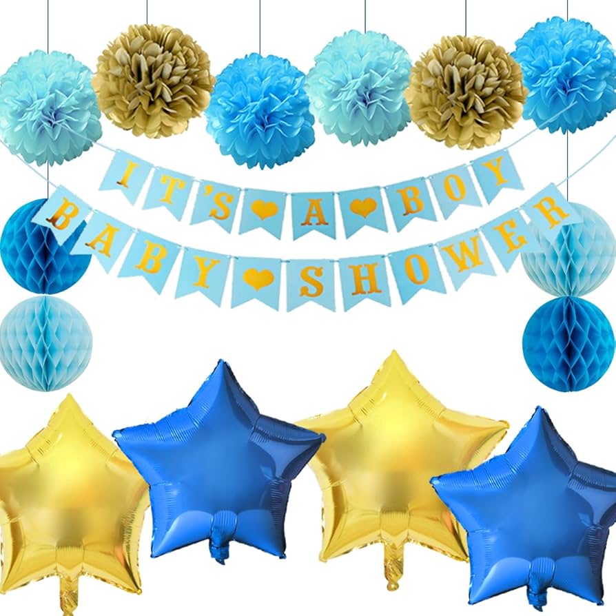 Amazon | ベビーシャワー 出産祝い 飾りつけ ブルー 男の子 子供