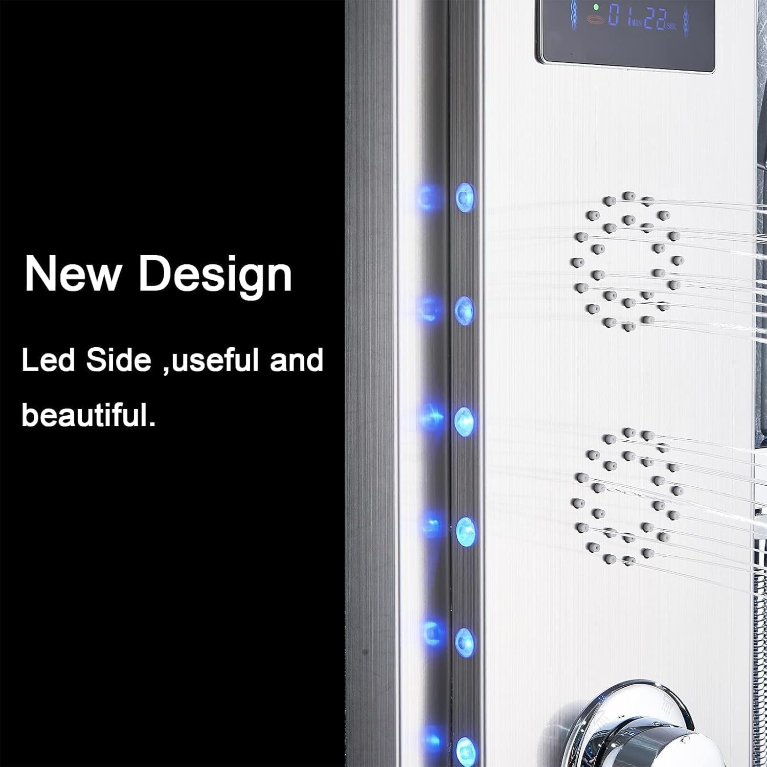Pannello Doccia Idromassaggio per Vasca con 5 In 1 Funzioni LED Colonna Doccia Set in 304 Acciaio Inox Con Display LCD, Miscelatore Vasca Da Bagno, Soffione Doccia A Cascata Argento