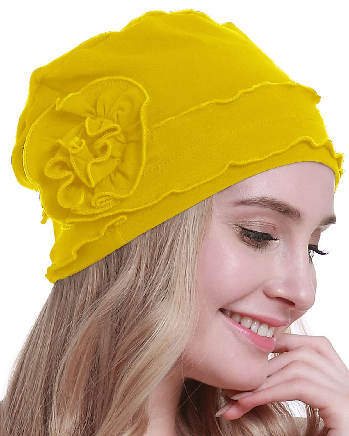 Osvyo Women's Cotton Lemon Yellow Chemo Headwear Turban Cap For - Cancer Beanie Hair Loss Sealed Packaging Lemon Yellow