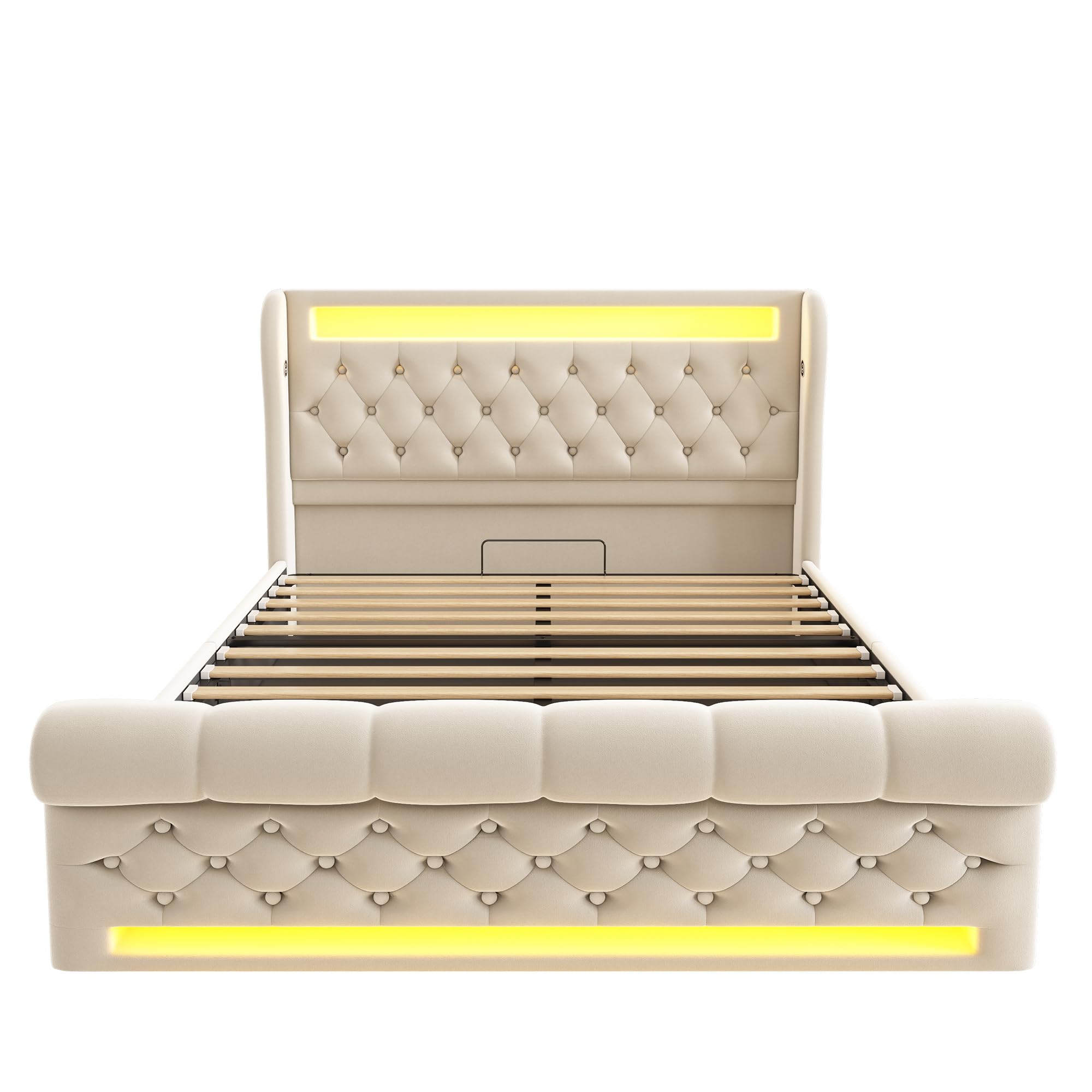 Letto Matrimoniale 160x200 con Sommier a doghe stabili e Struttura Letto divano trapuntato schienale sagomato contenitore a pistoni per la stanza della casa beige