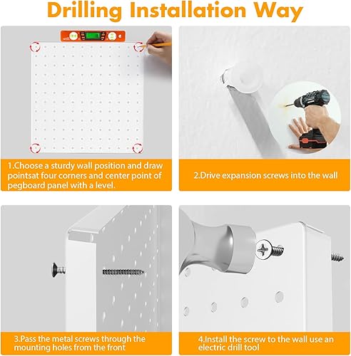 Miniatura 11 de FZK Tablero de clavijas, kit organizador de pared de 74 piezas de metal. Tablero de clavijas resistente, tableros de clavijas, tablero de clavijas
