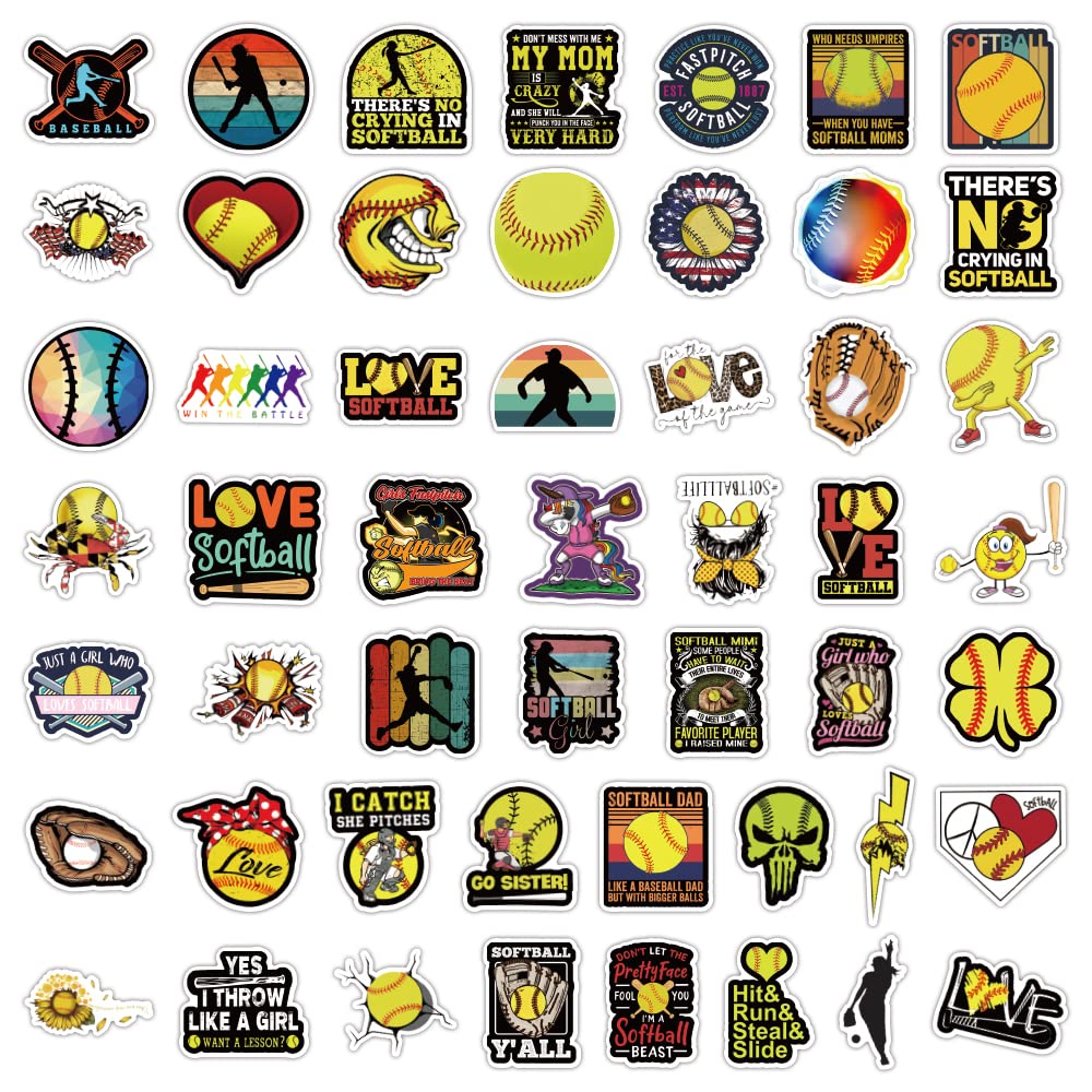 Lamdo 100 Stück Softball Aufkleber – Wasserdichte Vinyl-Sticker Für Wasserflaschen, Laptop, Helm & Skateboard (Gelb, 6–8,5 Cm)