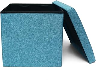 Cosaving Stool with Storage Space Footstool Foldable Storage Stool Stool with Storage Space Upholstered Stool Storage Box Seat Cube with Lid 38 x 38 x 38 cm Turquoise