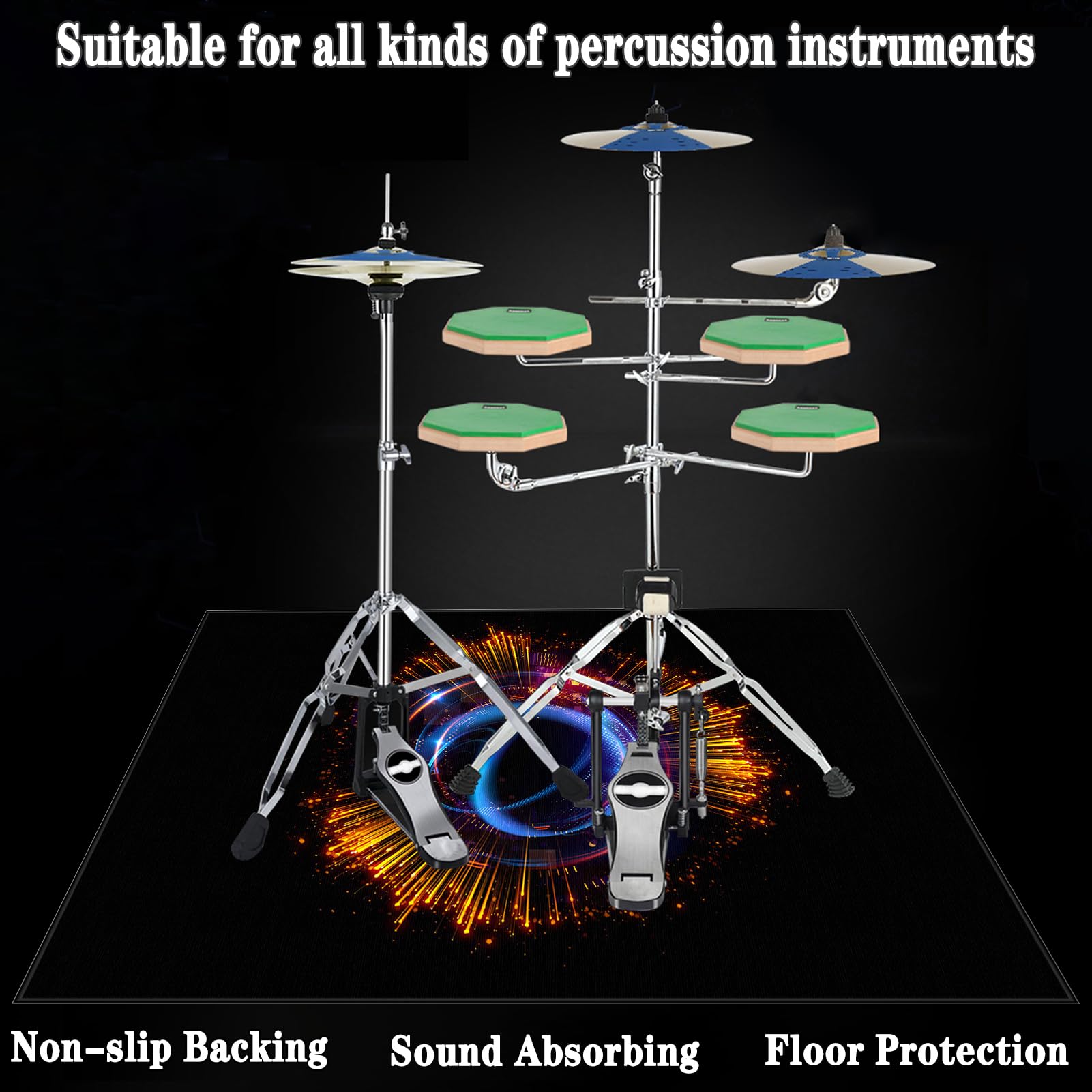 110 x 80 cm Dywaniki akustyczne | Mata z baterią elektroniczną | Mata dźwiękoszczelna antypoślizgowa | Mata bębnowa do bębna bębna akustycznego bębna i innych instrumentów muzycznych