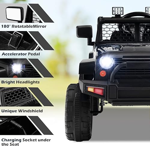 Miniatura 4 de Costzon Auto de paseo con batería de 12 V con control remoto suspensión de resorte faros música bocina MP3 puerto USB y auxiliar regalo para niños y