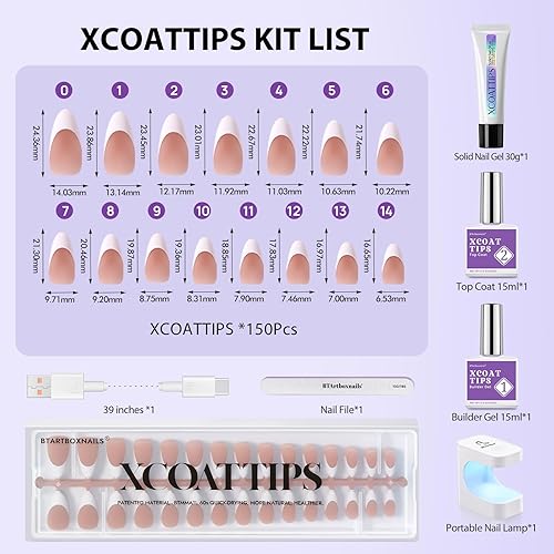 Miniatura 6 de BTArtboxnails French XCOATTIPS - Kit de uñas postizas a presión con punta francesa de almendra media, color marrón, para arte de uñas, boda, fácil