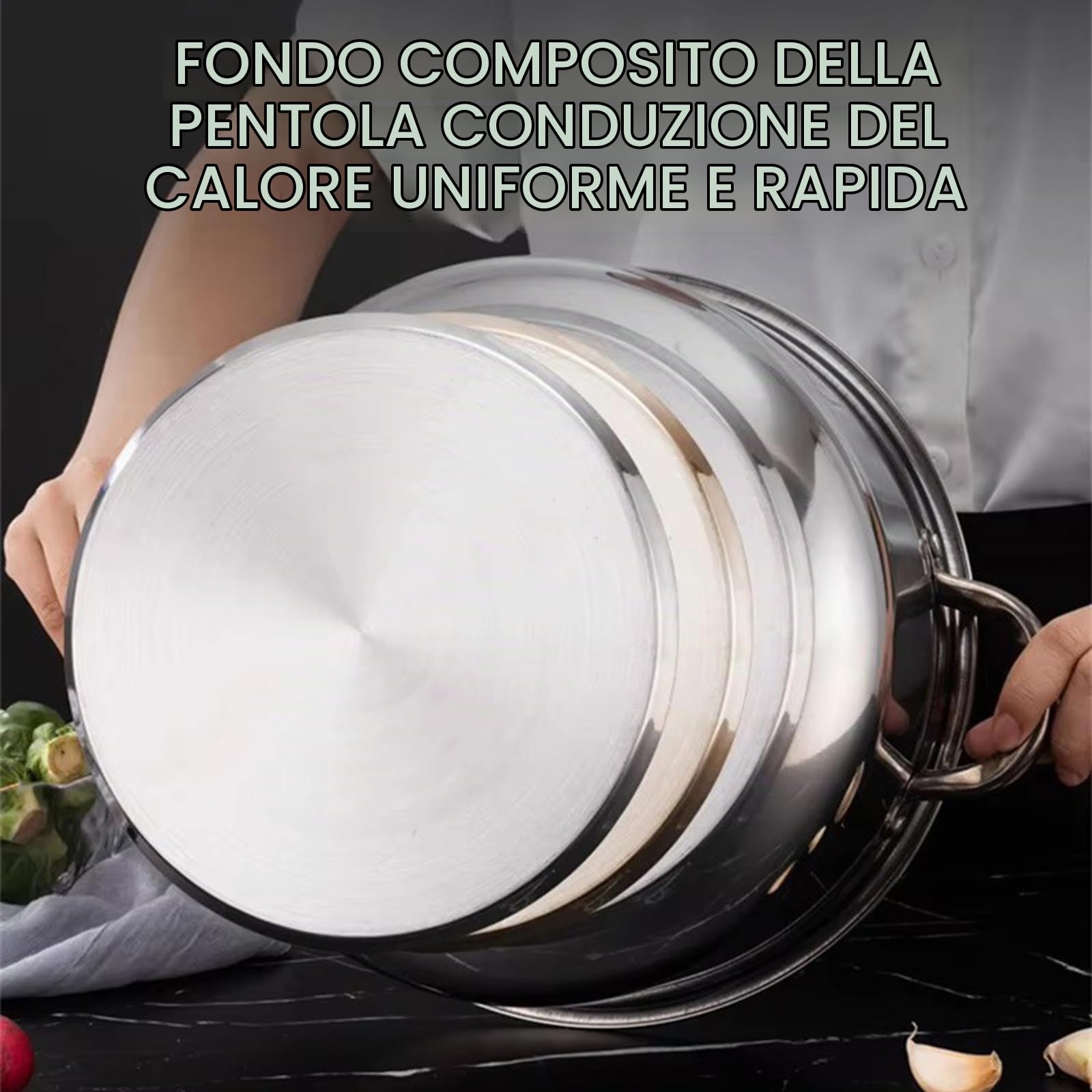 Set di Pentole da 15 Pezzi in Acciaio Inox Batteria di Pentole Non Rivestita Anti-Scaldatura Maniglie con Coperchio 3 Utili Utensili per Tutti I Piani Cottura Argento