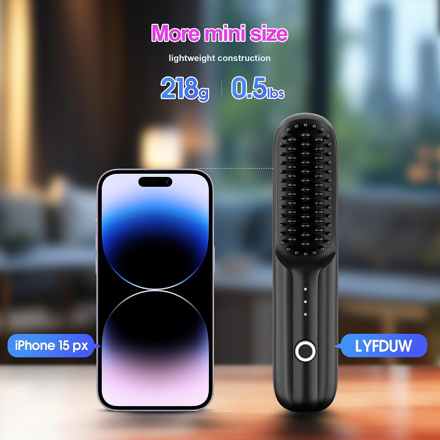Cordless Hair Straightener Brush, Portable Straightening Brush Women, Mini Negative Ion Hot Comb for Travel, 30Mins Auto-Off, USB Rechargeable, Fast Heating 3 Temperature Settings (Black)