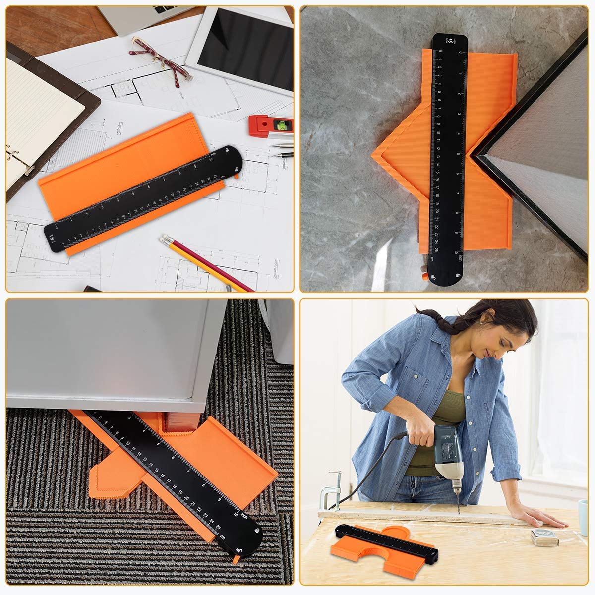 KASZOO Konturenlehre 250mm Mit Feststeller - Profil Kopierwerkzeug Für Fliesen & Laminat