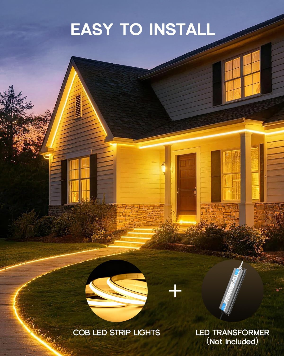 COB LED Strip Lights Warm White 3000K,24V 32.8ft IP67 Waterproof High CRI 90Ra+ Super Bright,Flexible Tape Lights for Outdoor,Bedroom,Kitchent,Cabinet,Bathroom(Power Supply Not Included)