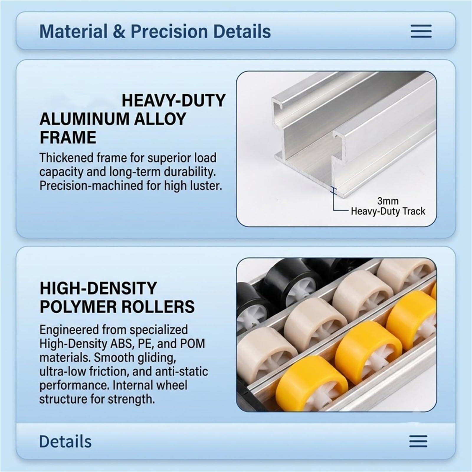 Röllchenleiste Aluminium Antistatisch Förderschiene ABS Schwerlast 100kg/m