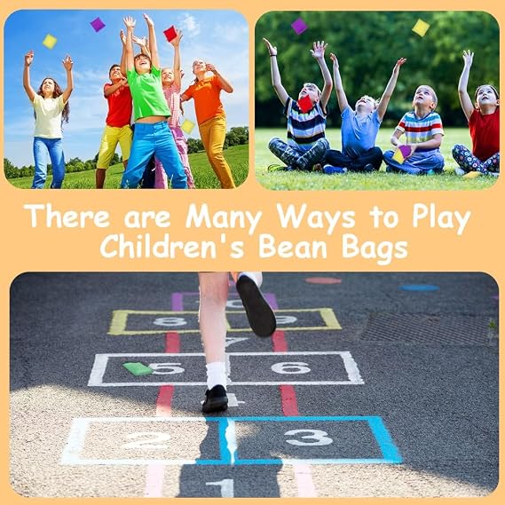 Flintronic 12 PCS Bean Bags, Colorful Mini Toy for Cornhole, Kids Throwing, Fun Sports, Outdoor Family Games, Hand Toss Games, Girls Boys Party Games (7.5cm*7.5cm)