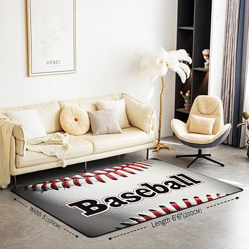 Miniatura 2 de Alfombra de béisbol blanca de 3 x 5 pies, alfombra antideslizante para niños y niñas, adultos, decoración de juegos 3D para sala de estar,