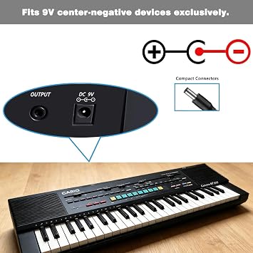 LIANSUM 9V DC Power Adapter Compatible with CasioTone Casio Keyboard Piano AD-5 WK-110 WK-200 LK-43 LK-100 CTK-2100 CTK-496 CTK-710 CTK-700 CT-360 CTK-573 CTK-611 AD-5MU / AD-5MR Replacement Charger