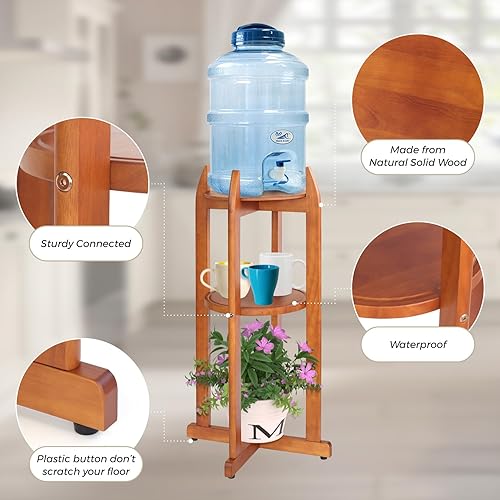 Miniatura 3 de Soporte dispensador de agua de madera maciza natural (32.8 pulgadas de alto-11.2 pulgadas de ancho) Soporte de suelo de cerámica para dispensador de
