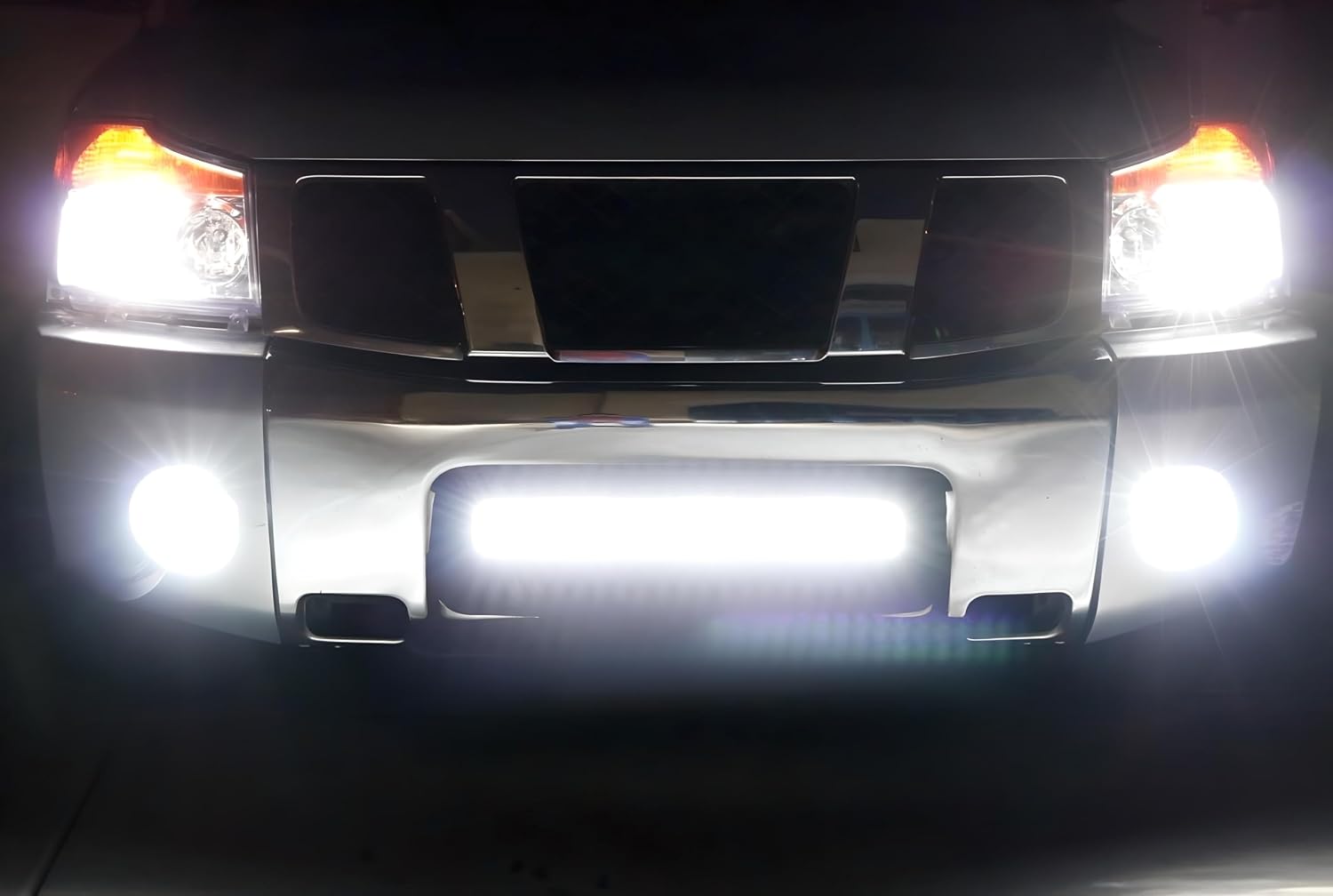 iJDMTOY Lower Grille Mount 21-Inch LED Light Bar Compatible with 2003-up Nissan Titan or Titan XD, Includes (1) Triple-Row High Power LED Lightbar, Lower Bumper Opening Mount Brackets & Switch Wiring