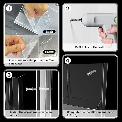 Miniatura 3 de Soporte acrílico para folletos, 3 revistas y 12 soportes para folletos, soporte de pared transparente para folletos, soporte de pared para folletos,