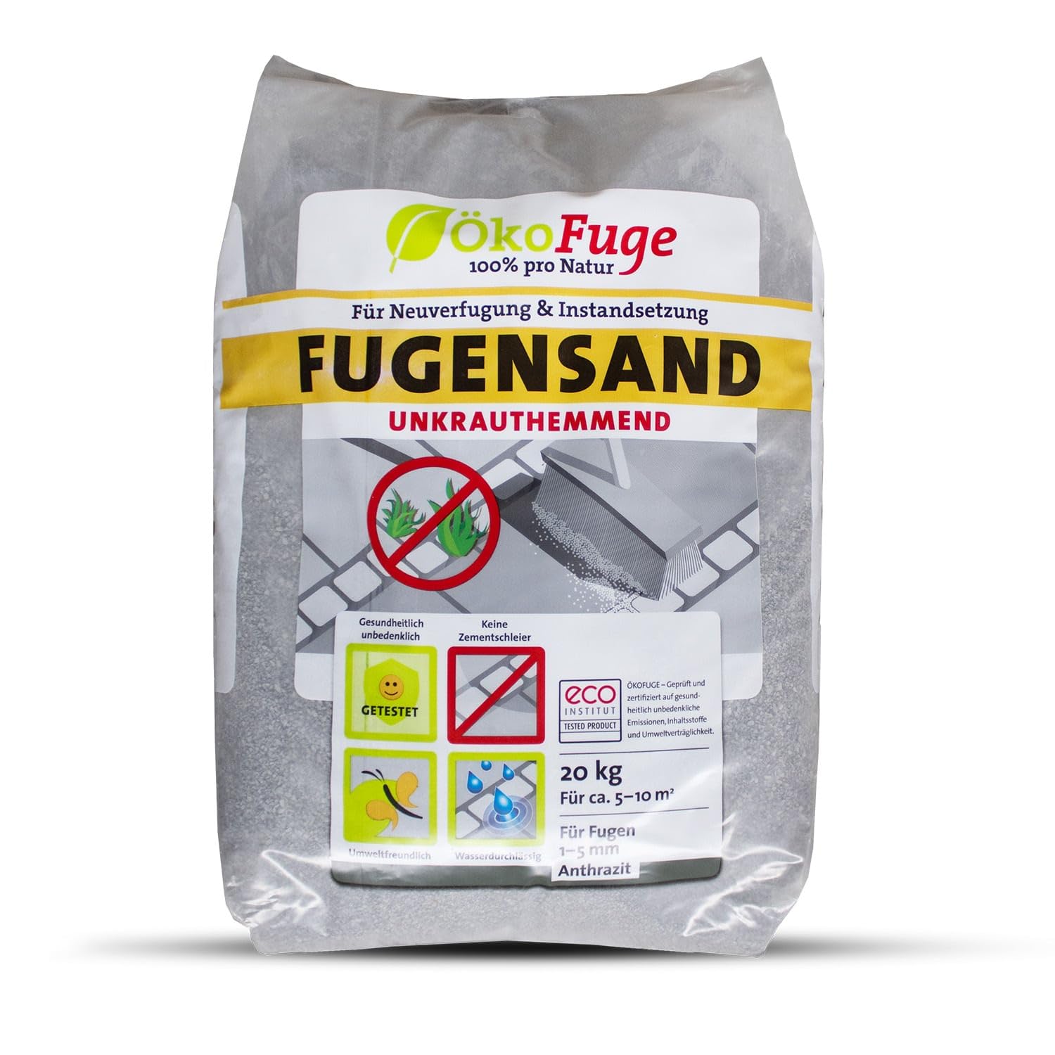 ÖkoFuge Fugensand Anthrazit Einkehrsand Weg Terrasse Pflaster Unkrauthemmend Quarzsand Sand 20kg x 15 Sack 300kg / 1 Palette