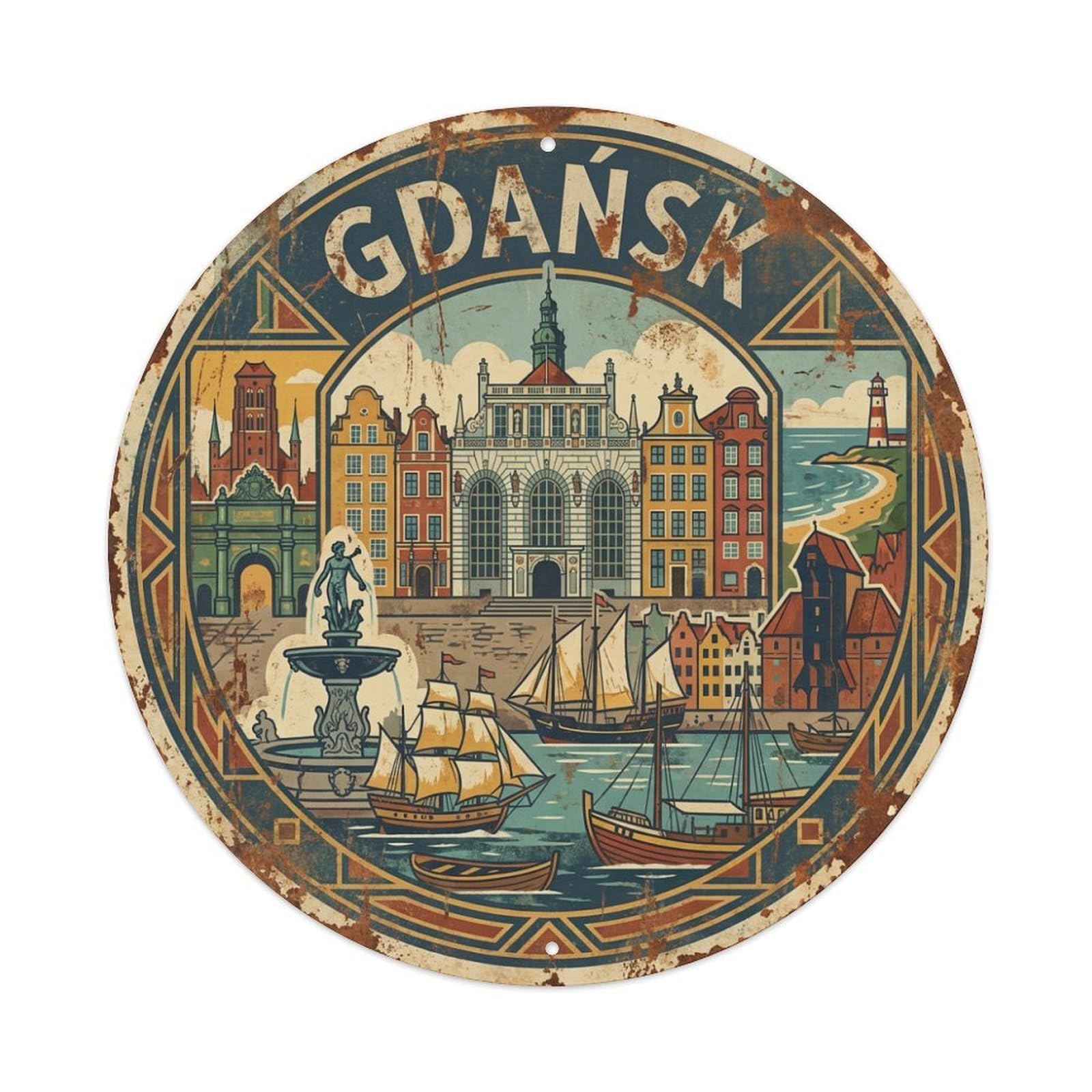 Xanthor Style Retro Travel Poland Gdansk Metal Tin Sign