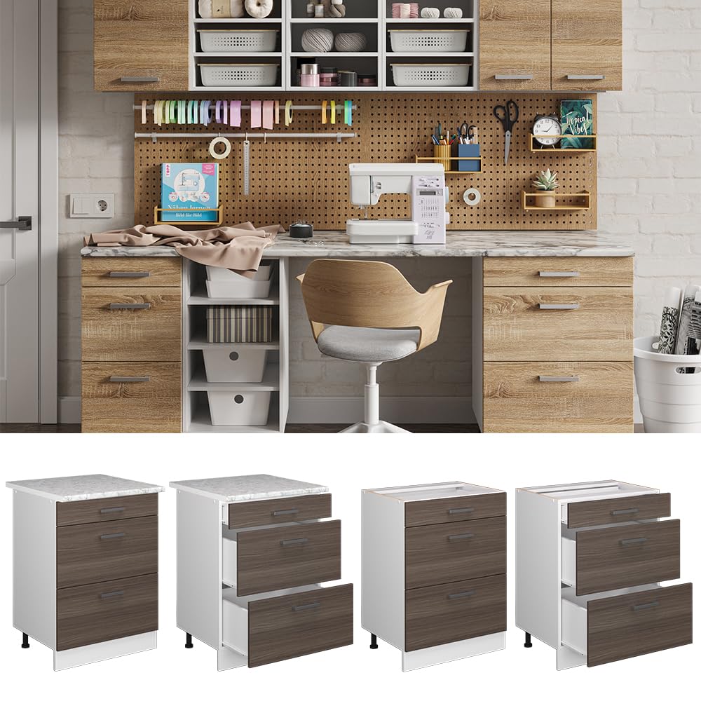 Vicco Mueble bajo Universal R-Line, Gris, 60 cm | con cajones, sin encimera, apto para guardar accesorios de limpieza y artículos del hogar