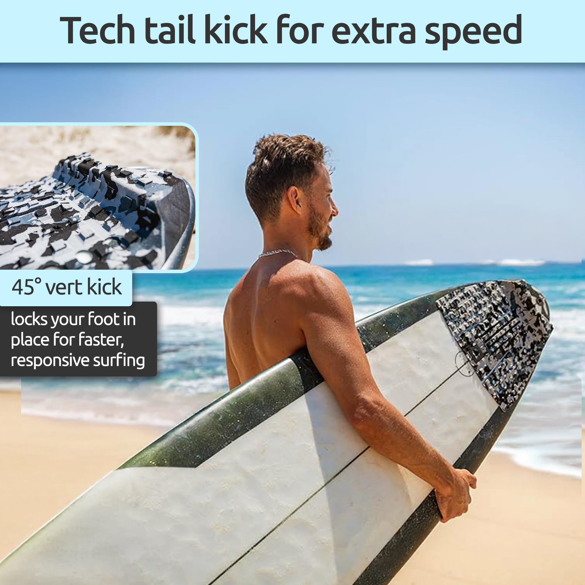 Almohadilla de tracción de 3 piezas, arco, plano o frontal, máximo agarre, adhesivo 3M súper fuerte, se adapta a todas las tablas de surf: Shortboard, Fish, Longboard, SUP, Skimboard,