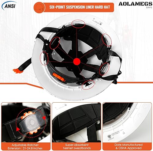 Miniatura 7 de Casco duro de ala completa con patrón de fibra de carbono con visera, casco de seguridad de construcción aprobado por la OSHA para hombres y