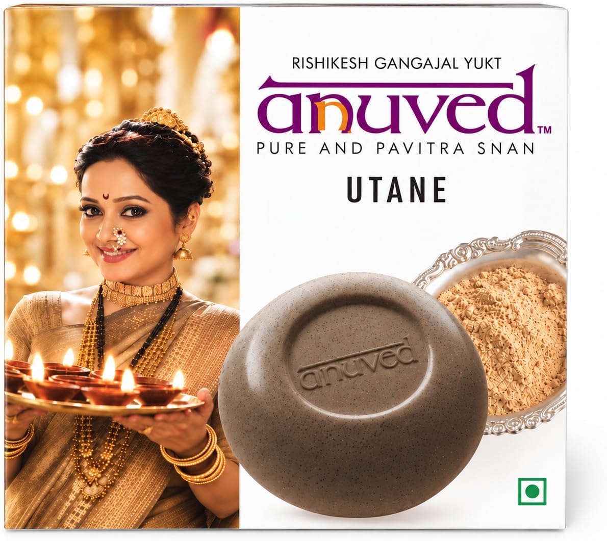 Anuved Ubtan Herbal Bath Soap Pack of 3 | 125g Each | Enriched with 11 Traditional Indian Herbs & Rishikesh Gangajal | Deep Cleansing, Gentle Exfoliation & Naturally Radiant-Looking Skin | Paraben Free | As Pure As Organic | De-Tan & skin brightening