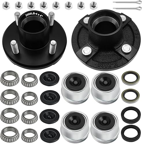 Miniatura 7 de Kits de buje loco de remolque para remolque de 3500 libras de eje de 1-116 a 1-38 pulgadas, cubo de remolque de 5 lengüetas con kit de rodamientos