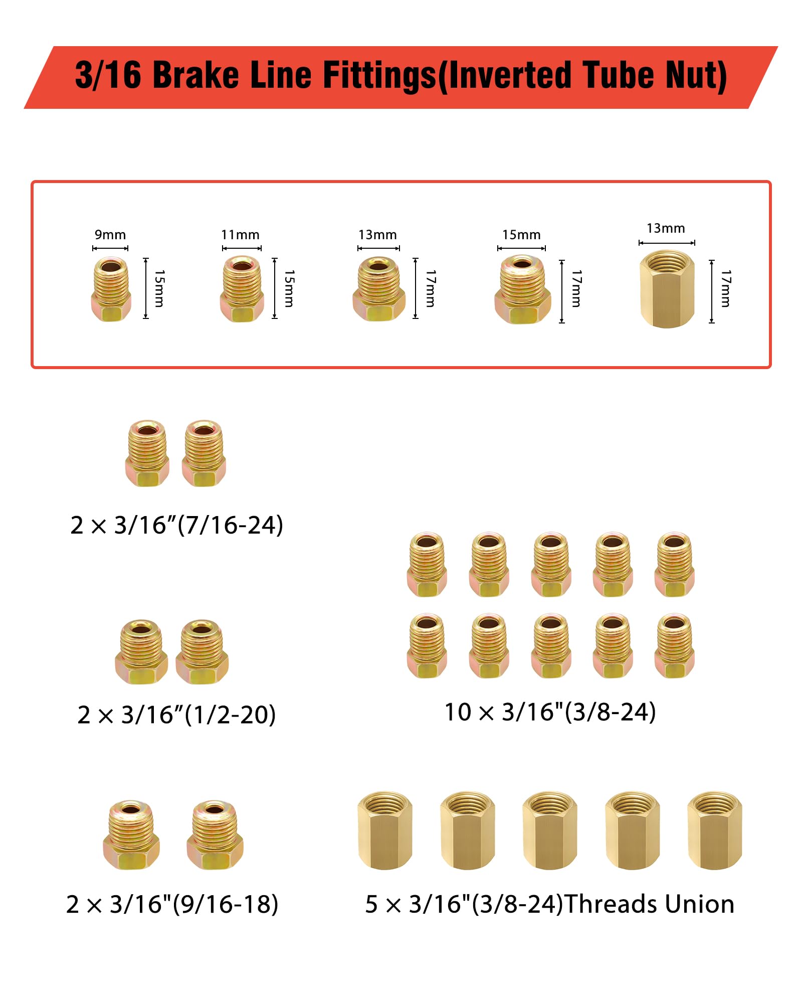 RUIZHI Attrezzi Svasatura Tubi Freno, con 7,62m Ø 4,75mm Tubo di Freno, con 16 Connettori + 5 Connettori, con 45° Condizionamento Svasatura Tubi Rame, Taglierina per Tubi di Rame 3-28mm