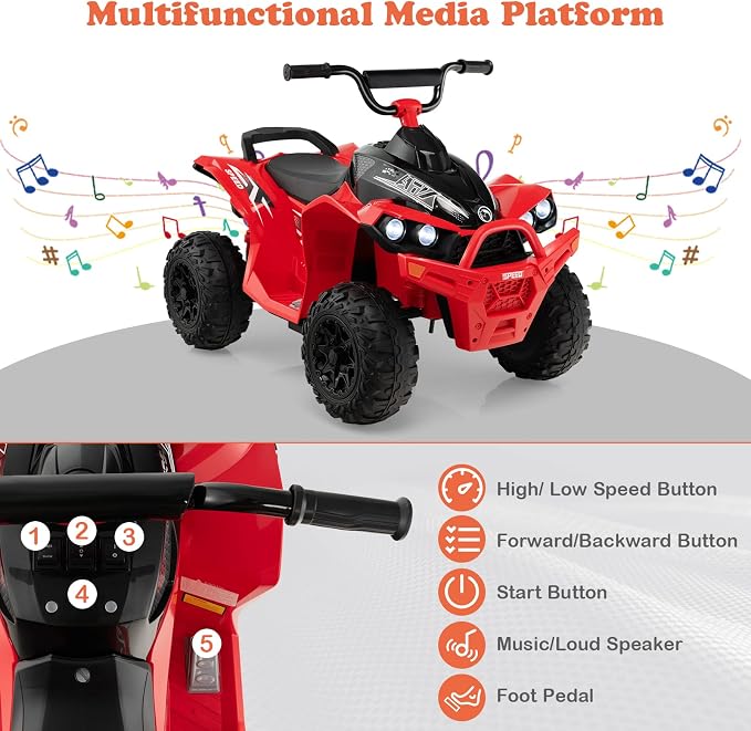 HONEY JOY Vehículo Eléctrico ATV 12V para Niños Rojo miniatura 4