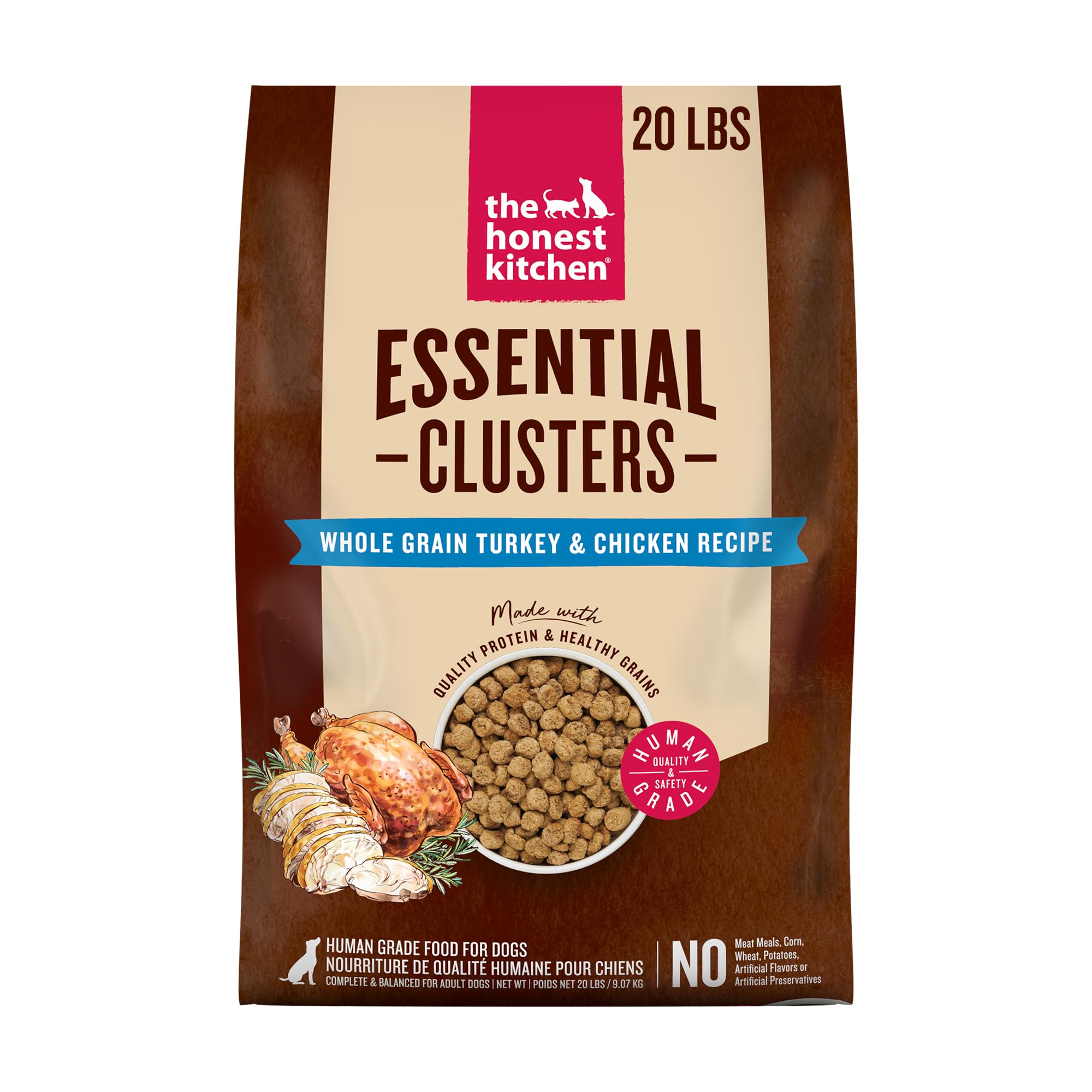 The Honest Kitchen Human Grade Essential Clusters Dry Dog Food, Whole Grain Turkey & Chicken 20 lb Bag