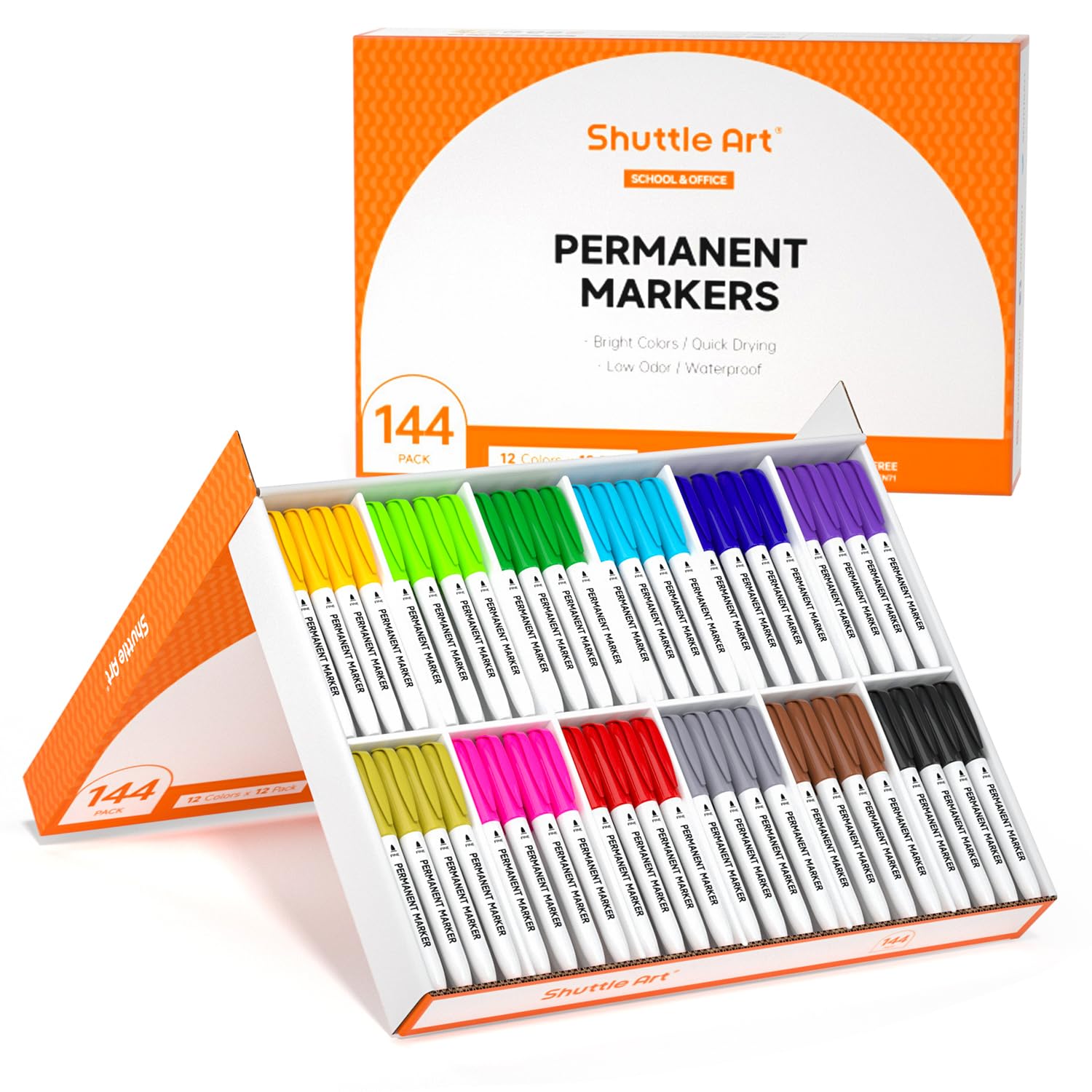 Shuttle Art 144 Pack Permanent Markers Permanent Marker Assorted Colors 12 Bright Colors Fine Point Permanent Markers For