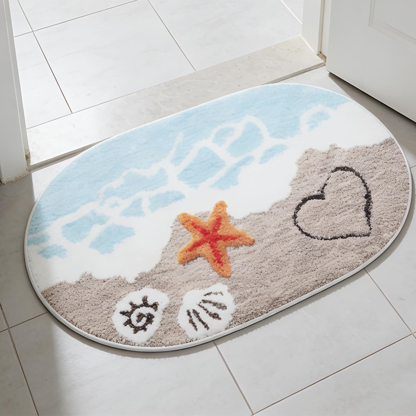 Antypoślizgowa mata łazienkowa 50 x 80 cm – miękki, puszysty dywanik łazienkowy z wzorem na lato, plażę, antypoślizgowa mata łazienkowa, nadaje się do prania, antypoślizgowy dywanik do