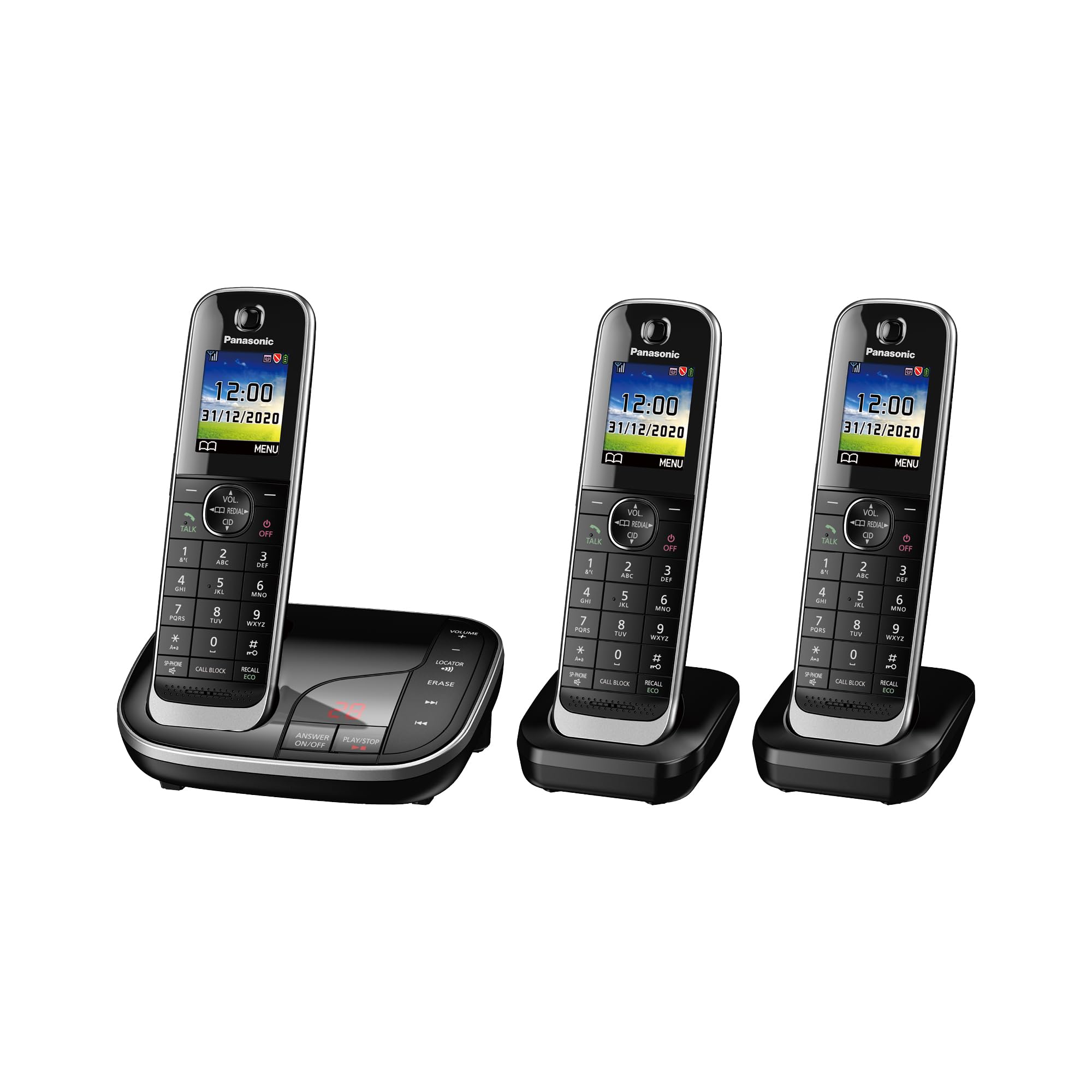 Panasonic Kx-Tgj423eb Cordless Phone - Triple Handsets, Black, Black