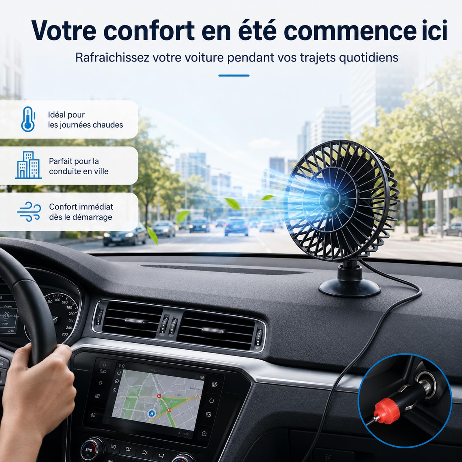 Ventilateur de Voiture 12v, Ventilateur de Voiture Allume Cigare Portable Camion Ventilation Ventouse RéGlable Ventilateur de Bureau