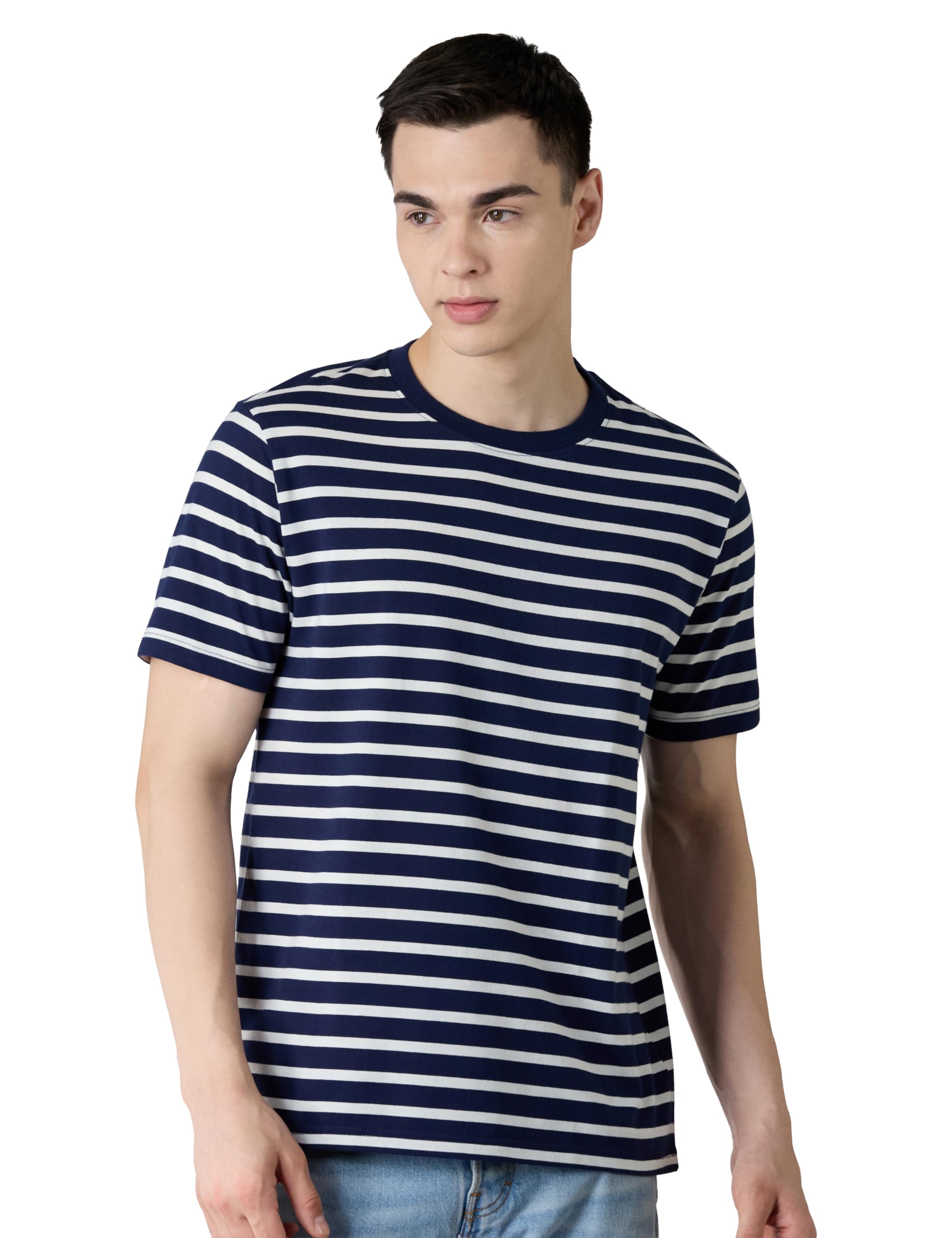 amazon brand - symbol Men Cotton Rich Relaxed Fit Striped Tshirt | Half Sleeves | Available in Plus Size-picture-38