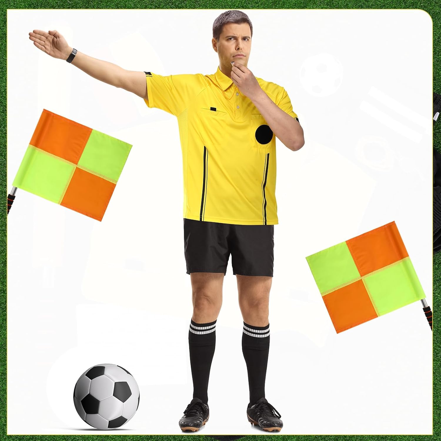 Soccer Referee Kit, 6 Pcs Soccer Referee Shirt Jersey Umpire Uniform Football Referee Costume for Adult Teenager - Image 7