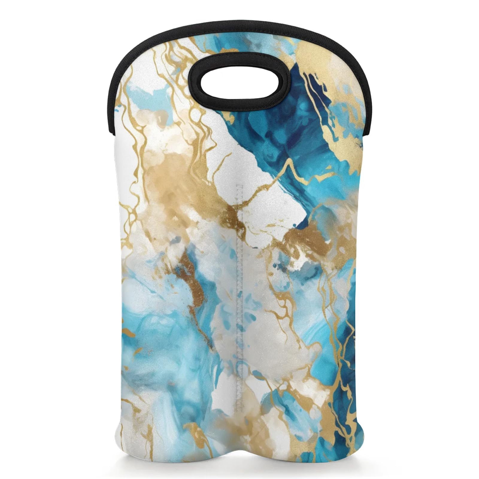 GzLeyigou 2 Bottles Blue White Marble Texture Wine Bag Sleeve Totes Neoprene Protective Wine Carrier Bag for Wine,Water, Champagne, Beer, Baby Bottles,Gift 14.5 x 10 Inches