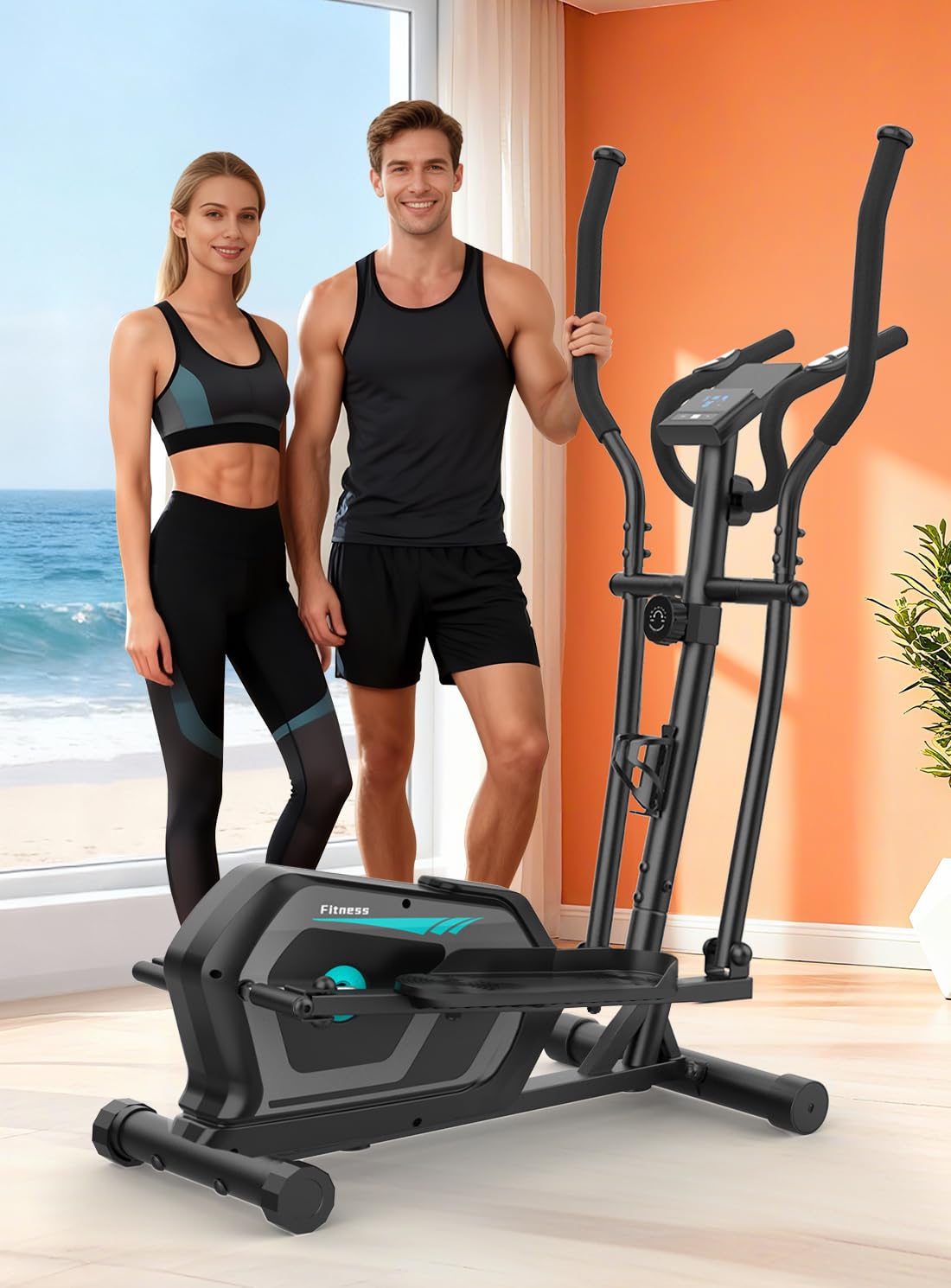 Neezee Crosstrainer mit Bluetooth-App, 16-Stufiger Widerstandsstufen, 6 kg Magnetischem Schwungrad, LCD-Monitor, Pulssensor