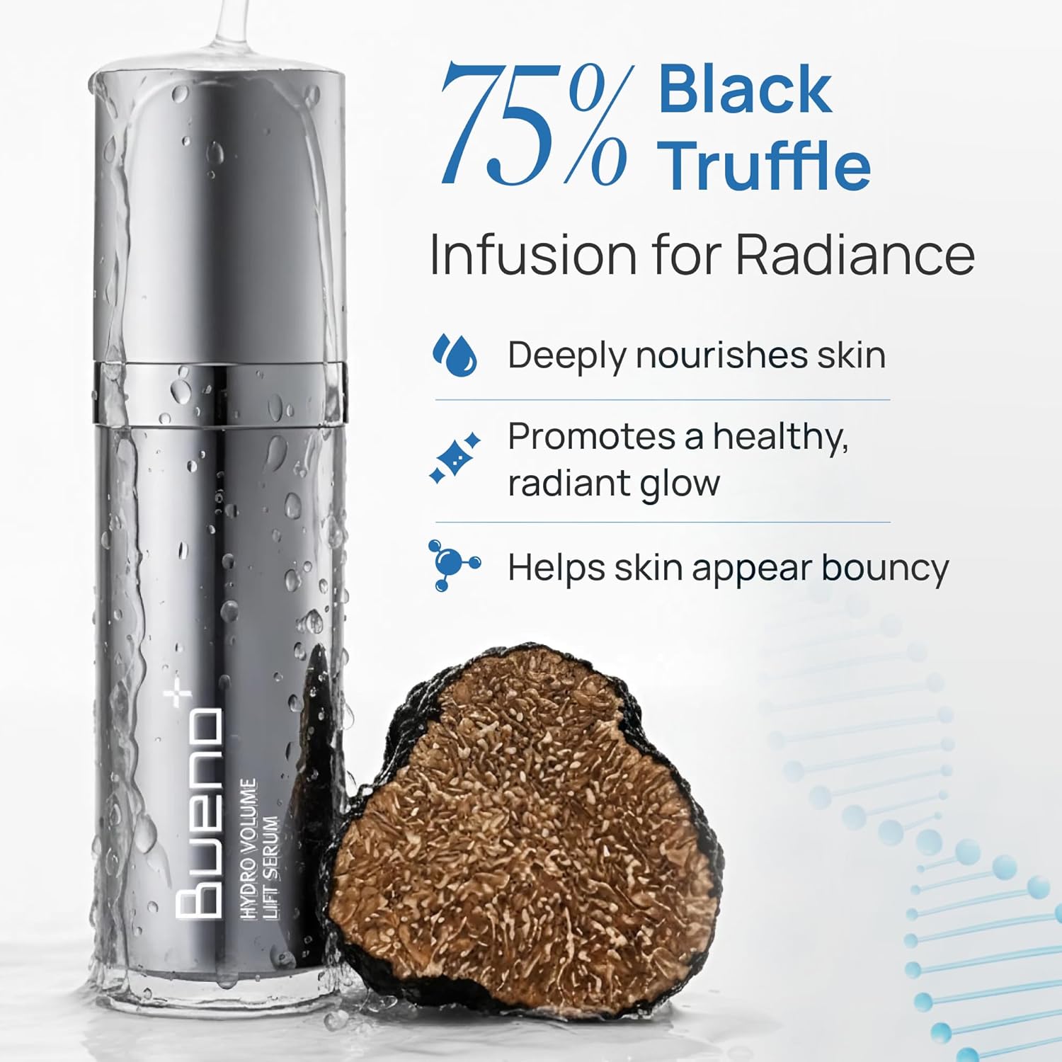 BUENO+ Hydro Volume Lift Serum 1.35oz – 50,000ppm Volufiline for Plumping & 75% Black Truffle for Radiance – 9 Peptides & EGF for Firmness – K-Beauty Serum for Dull, Dehydrated Skin